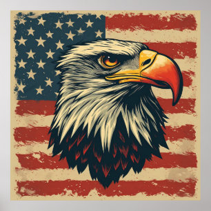 Vintage Eagle with American Flag – Retro USA Art Poster