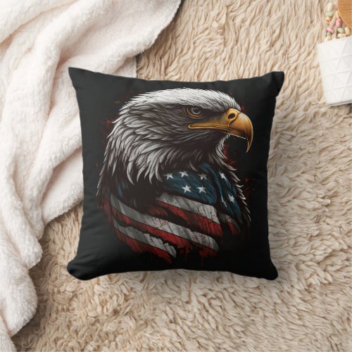 Vintage Eagle withFlag of America Patriotic Throw Pillow