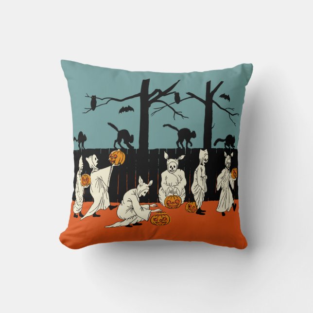 Vintage Early 1900s Halloween "Spooks On Parade" Throw Pillow (Front)