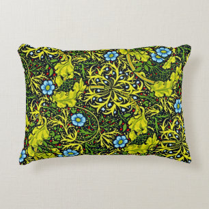 Vintage Early 20th Century Pattern Blue Green Gold Accent Pillow