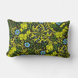 Vintage Early 20th Century Pattern Blue Green Gold Lumbar Pillow