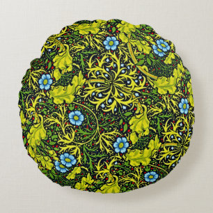 Vintage Early 20th Century Pattern Blue Green Gold Round Pillow