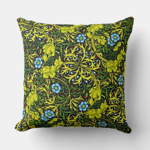 Vintage Early 20th Century Pattern Blue Green Gold Throw Pillow