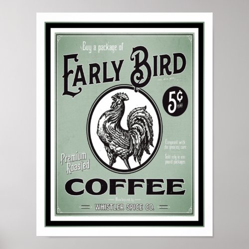 Vintage Early Bird Coffee Ad Poster