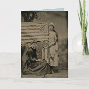 Vintage Early Women w/ American Flag Tintype Look Card