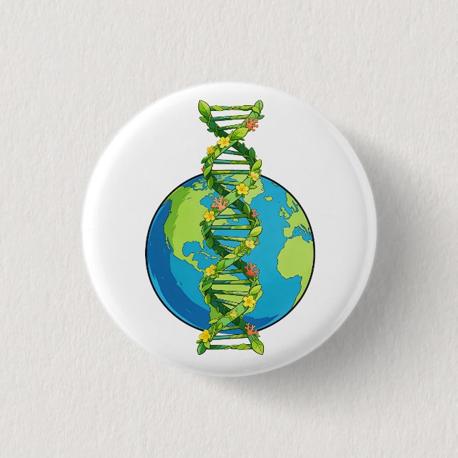 Vintage Earth Day DNA Nature Illustration Button (Front)
