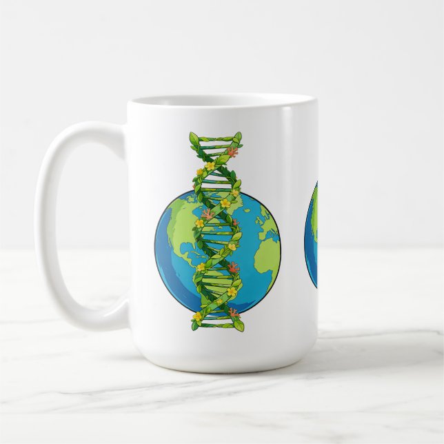 Vintage Earth Day DNA Nature Illustration Coffee Mug (Left)