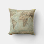 Vintage Earth Globe Map Print Throw Pillow at Zazzle