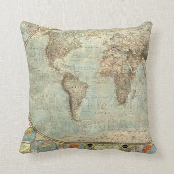 Vintage Earth Globe Map Print Throw Pillow by Botuqueandco at Zazzle