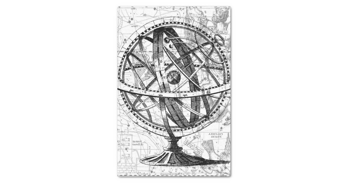 Vintage earth globe retro map black white tissue paper Zazzle