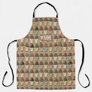 Vintage Earth Tones Ice Cream Cones Pattern Design Apron