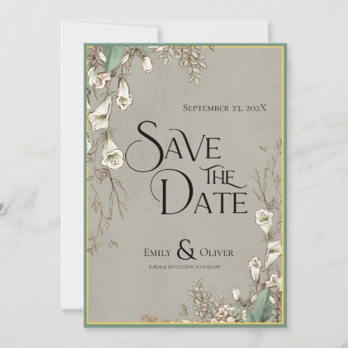 Vintage Earthly Watercolor White Flower Greenery Save The Date