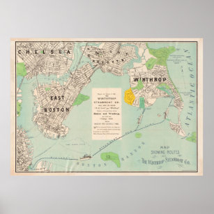 Vintage East Boston, Winthrop & Chelsea MA Map Poster