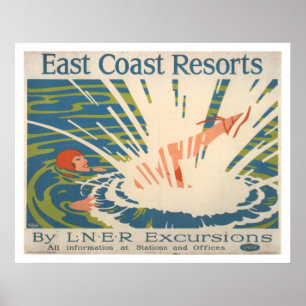 Vintage East Coast Resorts Swimming Travel Vacatio Poster