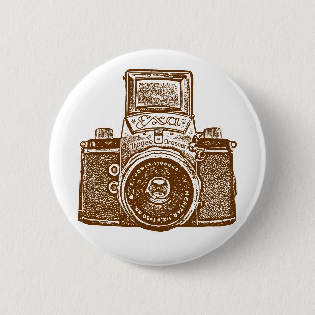 Vintage East German Camera - Brown Pinback Button (Front)
