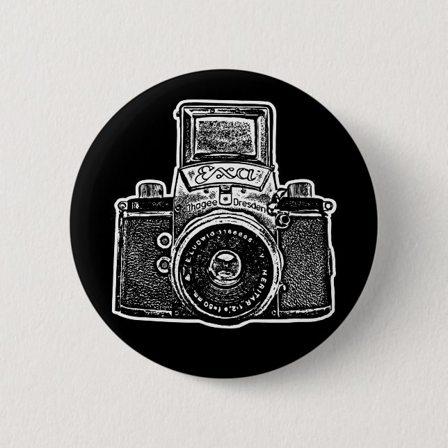 Vintage East German Camera II - Black Pinback Button (Front)