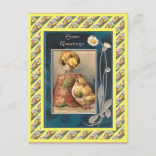 Vintage Easter, 1930s, Chicks and flowerpot Holiday Postcard