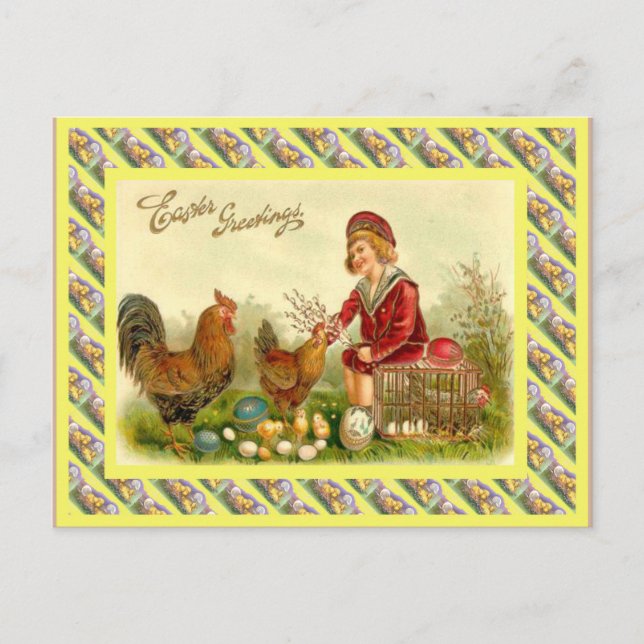Vintage Easter, 1930s, Hens and eggs Holiday Postcard (Front)