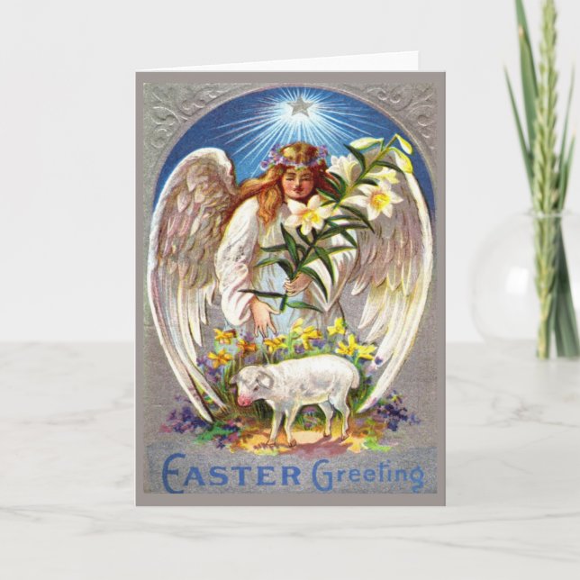 Vintage Easter Angel and Lamb Card (Front)