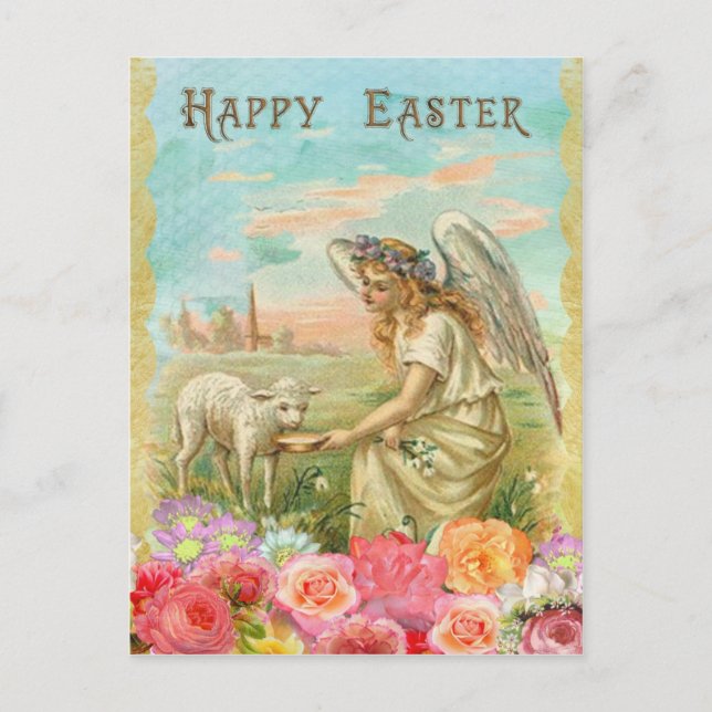Vintage Easter. Angel and Lamb. Holiday Postcard (Front)