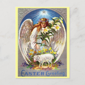 Vintage Easter Angel and Lamb Holiday Postcard
