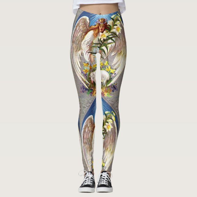 Vintage Easter Angel and Lamb Leggings (Front)