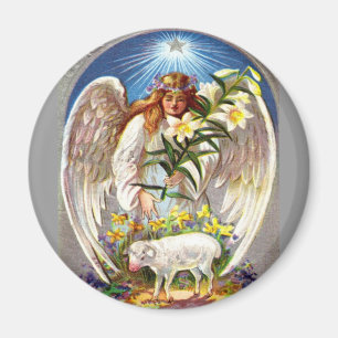 Vintage Easter Angel and Lamb Magnet