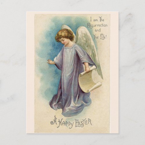 Vintage Easter Angel I am the Resurrection Postcard