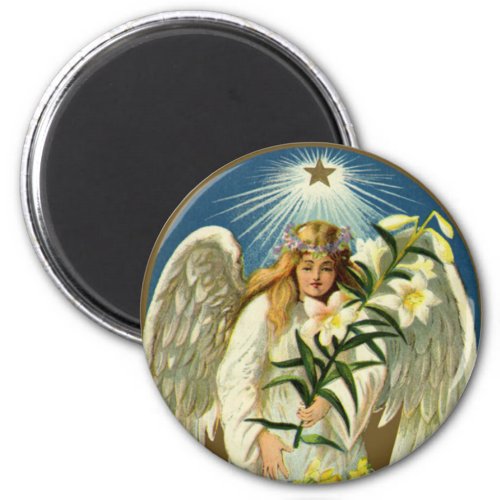 Vintage Easter Angel Lamb Lily Flower Gold Star Magnet