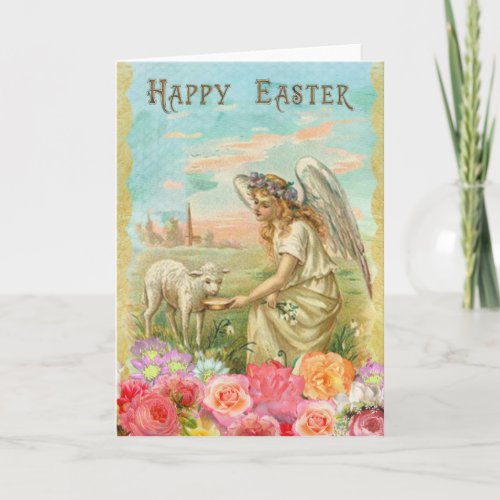 Vintage Easter Angel Lamb Pretty Holiday Card