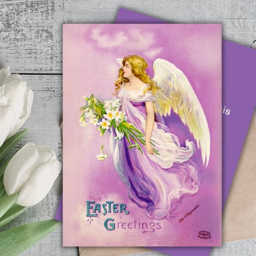 Vintage Easter Angel With Lilies Custom Easter Holiday Card