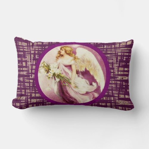 Vintage Easter Angel with Purple Abstract ZSSG Lumbar Pillow