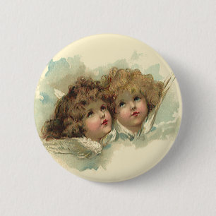 Vintage Easter, Angelic Angels Clouds in Heaven Button