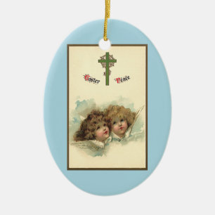 Vintage Easter, Angelic Angels Clouds in Heaven Ceramic Ornament