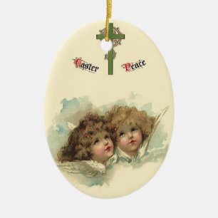 Vintage Easter, Angelic Angels Clouds in Heaven Ceramic Ornament