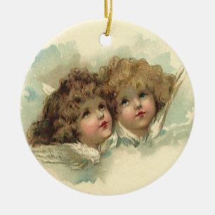 Vintage Easter, Angelic Angels Clouds in Heaven Ceramic Ornament