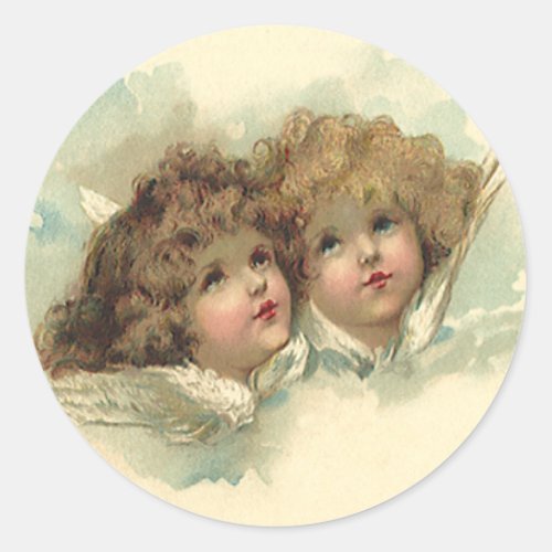 Vintage Easter Angelic Angels Clouds in Heaven Classic Round Sticker