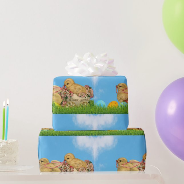 Vintage Easter Baby Chicken Blue Wrapping Paper (Party Gifts)