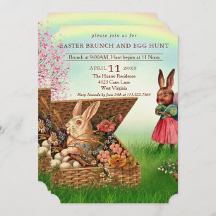Vintage Easter Basket.Easter Brunch And Egg Hunt  Invitation