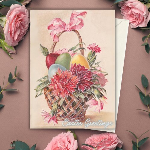 Vintage Easter Basket Greetings Custom Easter Holiday Card