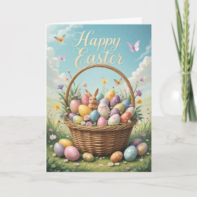 Vintage Easter Basket with Eggs  Holiday Card (Front)