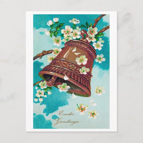 Vintage Easter Bell and Cherry Blossoms Postcard