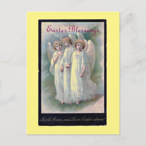 Vintage Easter Blessings Angels Holiday Postcard