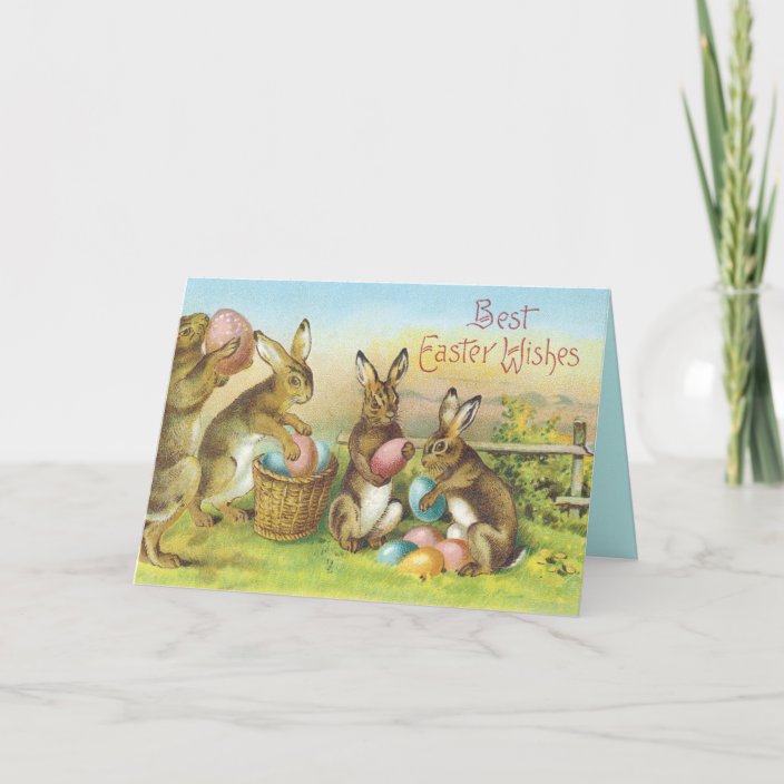 Vintage Easter Blessings Card - Bunnies | Zazzle.com