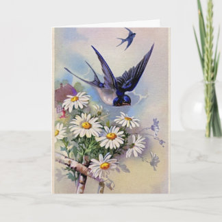 Vintage Easter Blue Swallows Greeting Card