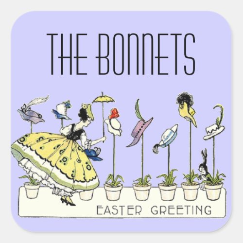 Vintage Easter Bonnet Shopper Square Sticker