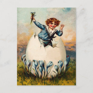 Vintage Easter Boy and Egg Postcard