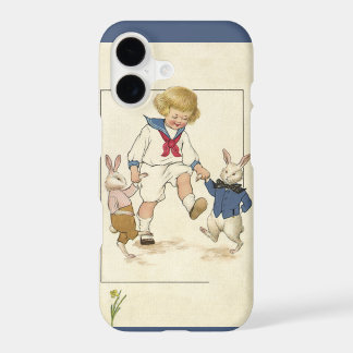 Vintage Easter, Boy Dancing with Bunny Rabbits iPhone 17 Case