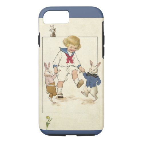 Vintage Easter Boy Dancing with Bunny Rabbits iPhone 87 Case