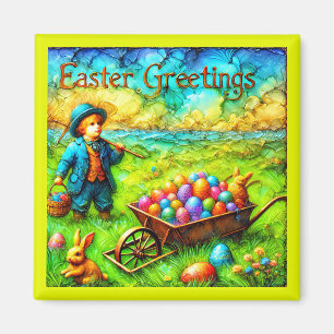 ~ VINTAGE EASTER Boy ~ Easter Eggs ~ Magnet
